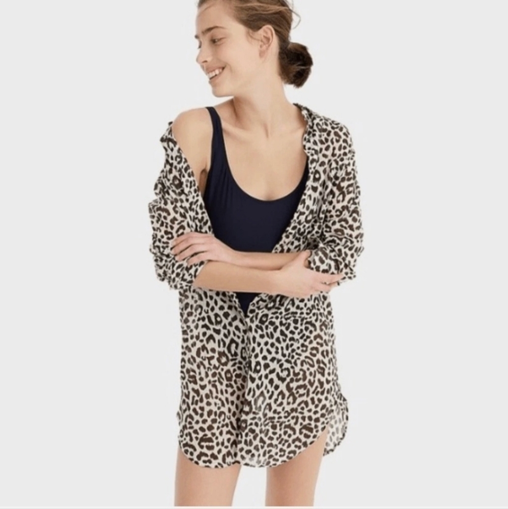 J Crew Womens Leopard Print Swim Cover-Up